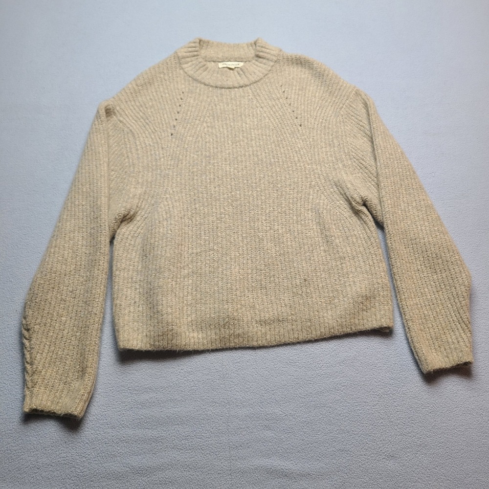 Prologue Ribbed Knit Sweater Womens Large Beige Cropped Raglan Crewneck